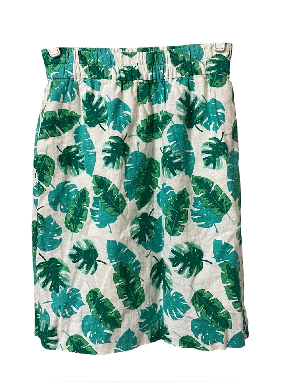 J.Crew green monstera palm leafs tropical vacation linen pencil skirt size XS